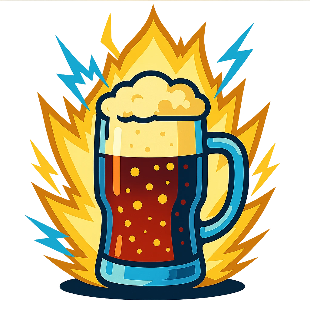 traditional Bavarian Goaßmaß beer glass with mixed cola and beer, surrounded by a glowing electric Dragon Ball Z aura, iconic motif emoji