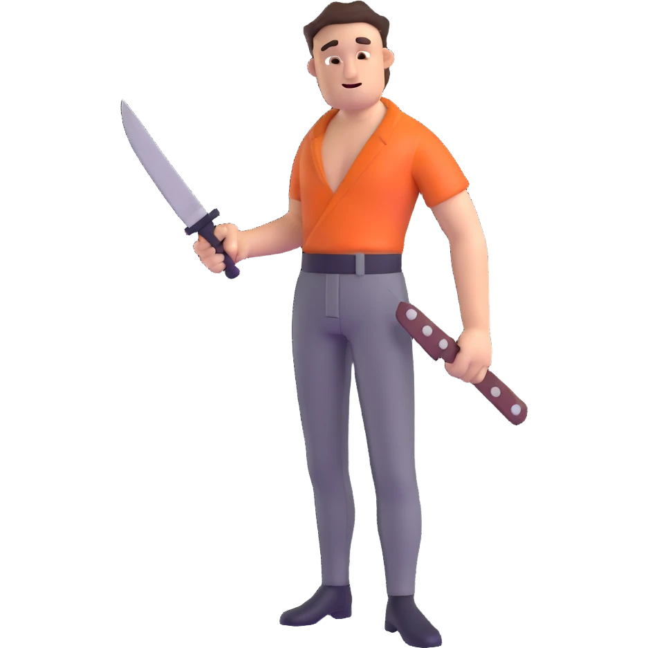 drunk man with pants down holding a knife emoji