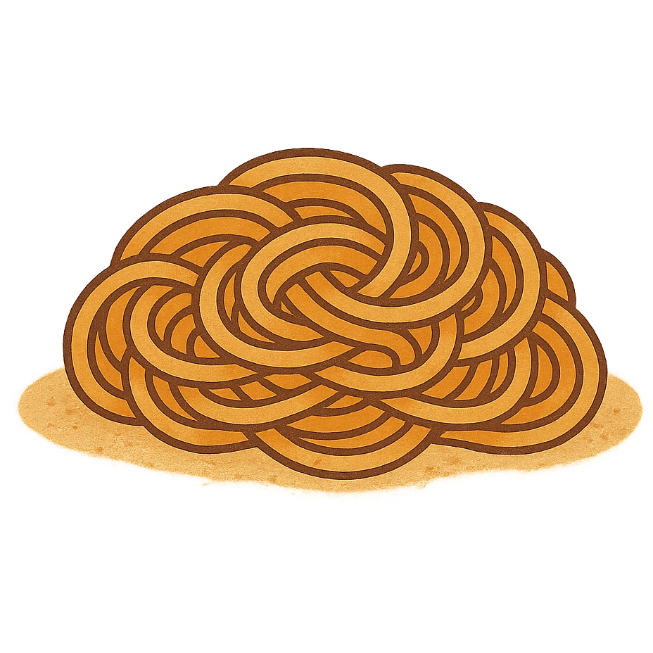 a swirl of noodles on a flat surface, no bowl or chopsticks, minimal style emoji