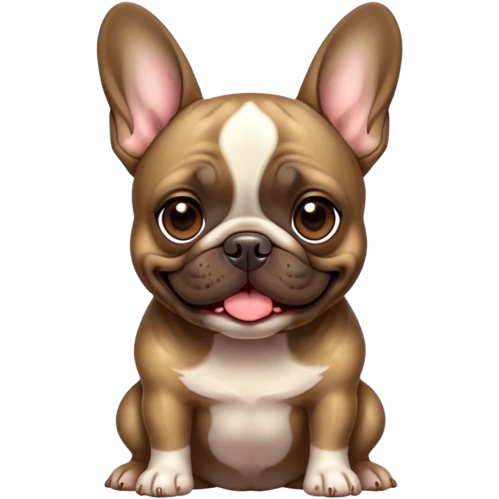 Cinematic Comical Brindle French Bulldog Portrait Emoji, Head tilted dramatically with an exaggeratedly amused expression, featuring a striking brindle coat with bold fawn highlights, wide, expressive dark eyes filled with playful disbelief, Simplified yet hilariously expressive features, highly detailed, glowing with a slightly sassy glow, high shine, dramatic yet playful, stylized with an air of cheeky mischief, bright and endearing, soft glowing outline, capturing the essence of a spirited and over-the-top companion, so meme-worthy it feels like it could side-eye its way into internet fame instantly! emoji