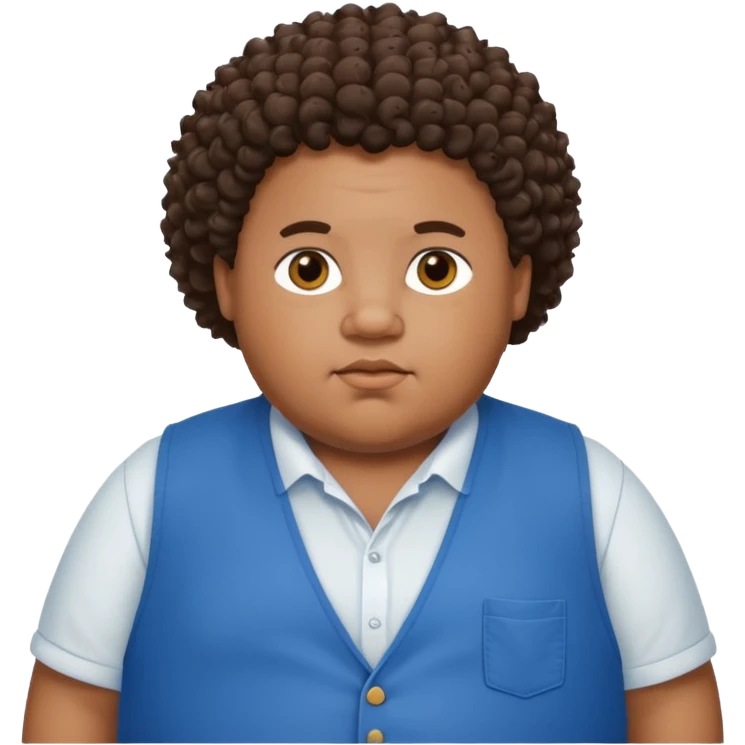 Obese black boy with curly hair hair white shirt and blue vest emoji