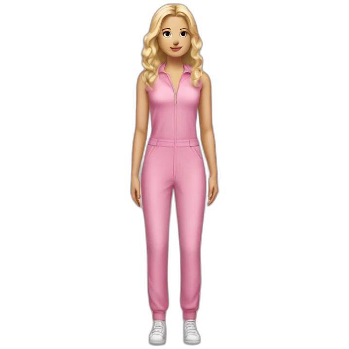 Woman blond hair mute pink full body jumpsuit emoji