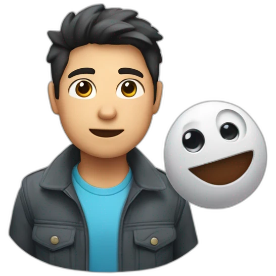joven gordito con cámara y un fantasma emoji