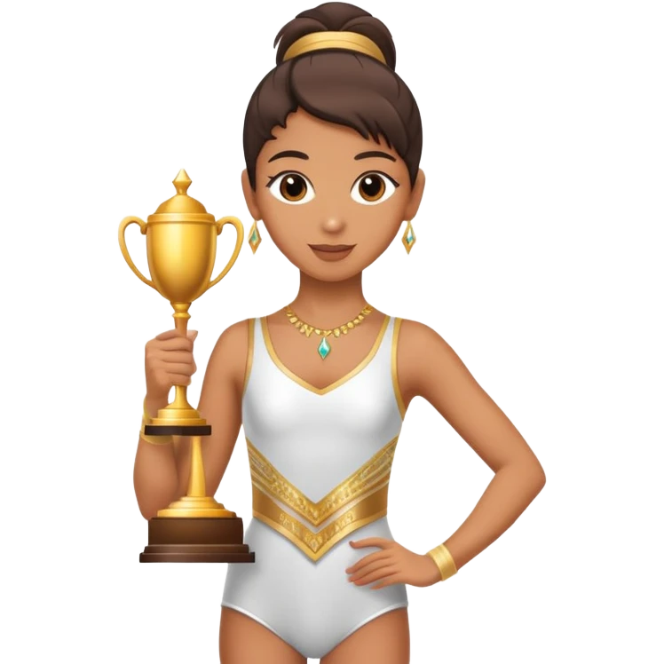 Dancer in a dance outfit holding number 1 trophy emoji