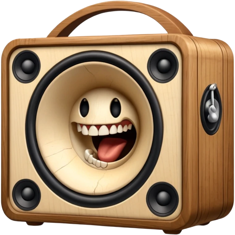 Old speaker with human teeth pouring out instead of sound. emoji