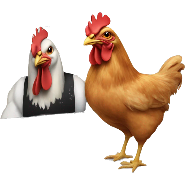 A chicken in front of a computer screen emoji