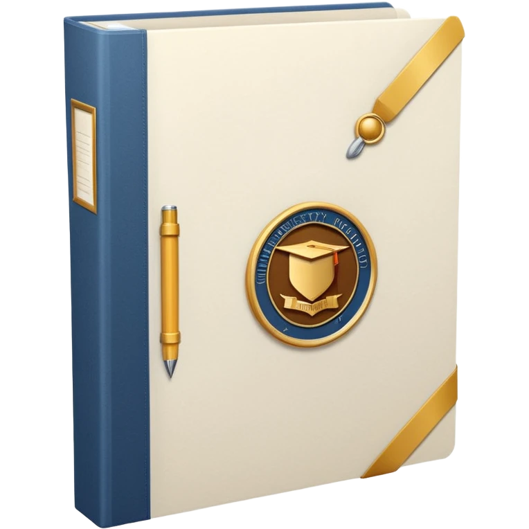A simple emoji-style icon of a white textured paper folder, clean and formal, with sharp edges, minimal shading, and an embossed university degree/certification seal on the front, conveying academic achievement and official records. white white white  emoji