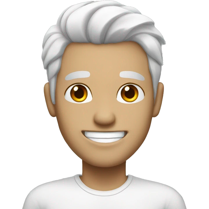 A man with white skin having black and white hair with a smile emoji