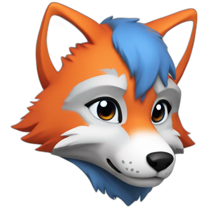gray red fox with blue and orange accents fursuiter emoji
