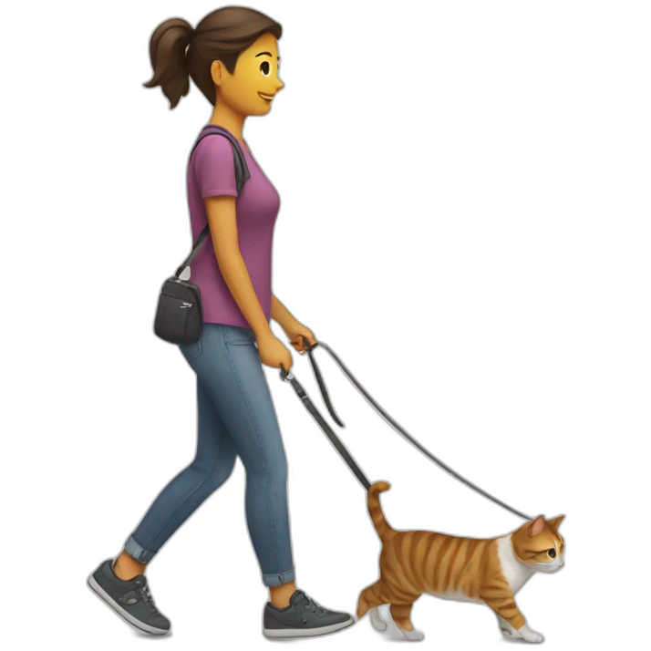woman walking a cat on a leash emoji