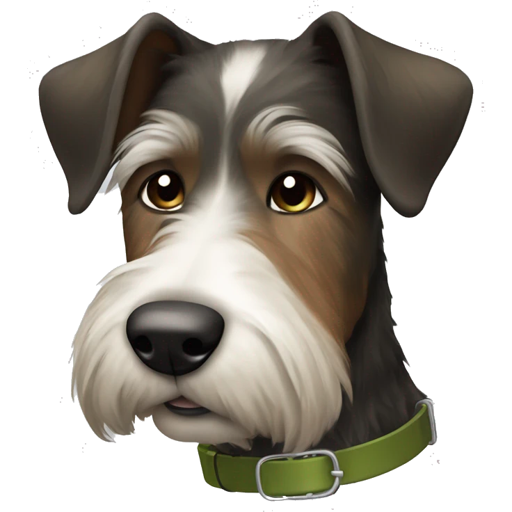 Black, brown and white wire-haired dog with an olive green collar emoji