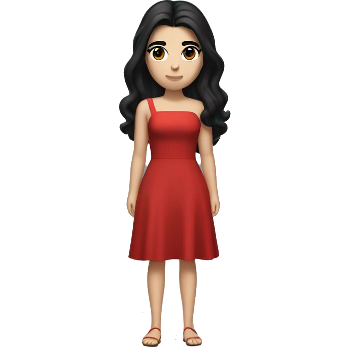 Dua Lipa full body with dark hair and a red dress while singing emoji