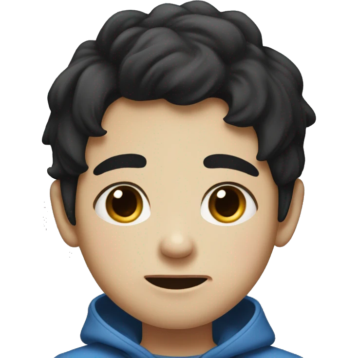 A little boy with black hair and white skin had a painful expression on his face emoji