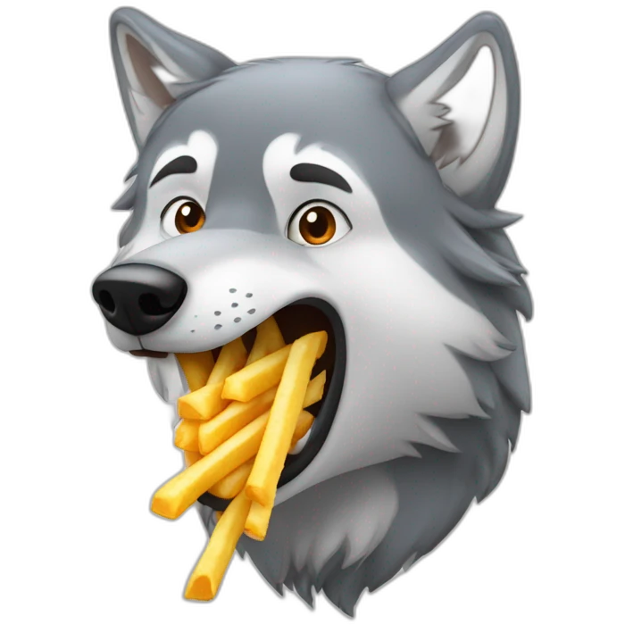 Loup qui mange une frite emoji