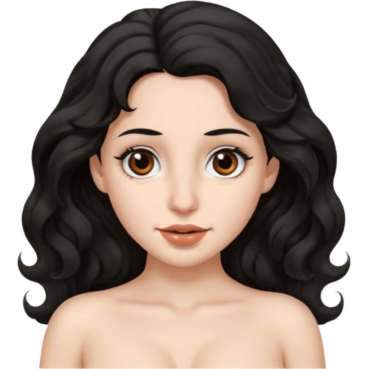 Goth White skin Black wavy hair brown eyes big nose naked big boobs emoji