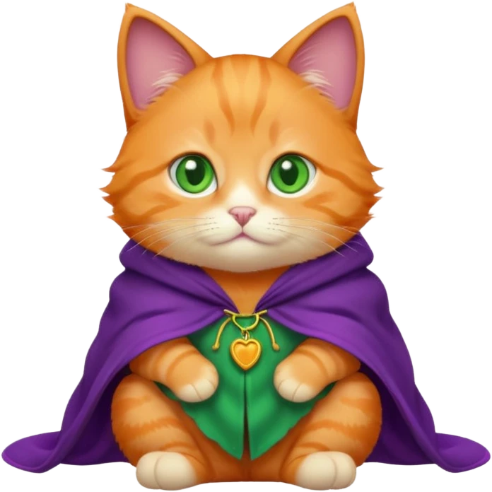 baby orange cat green eyes, in purple cloak emoji