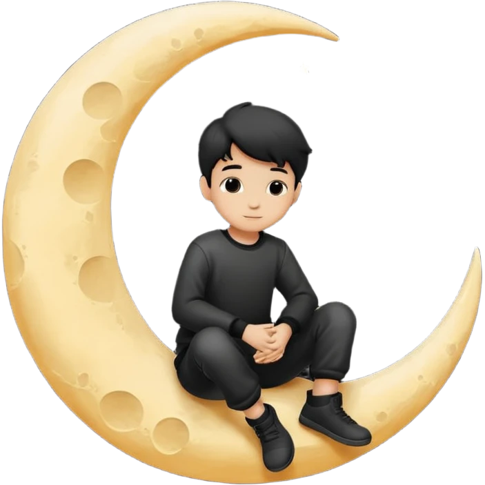 silhouette graphic of a boy sitting on a crescent moon emoji