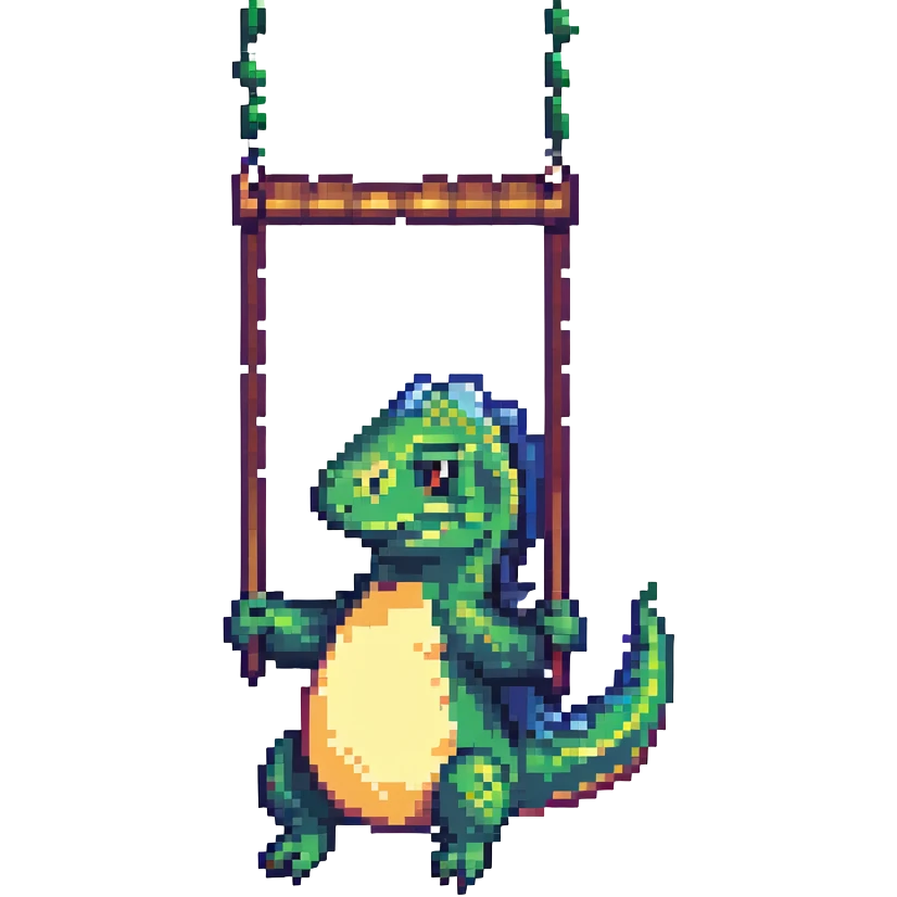 dinosaur swinging a bat, pixel art style emoji