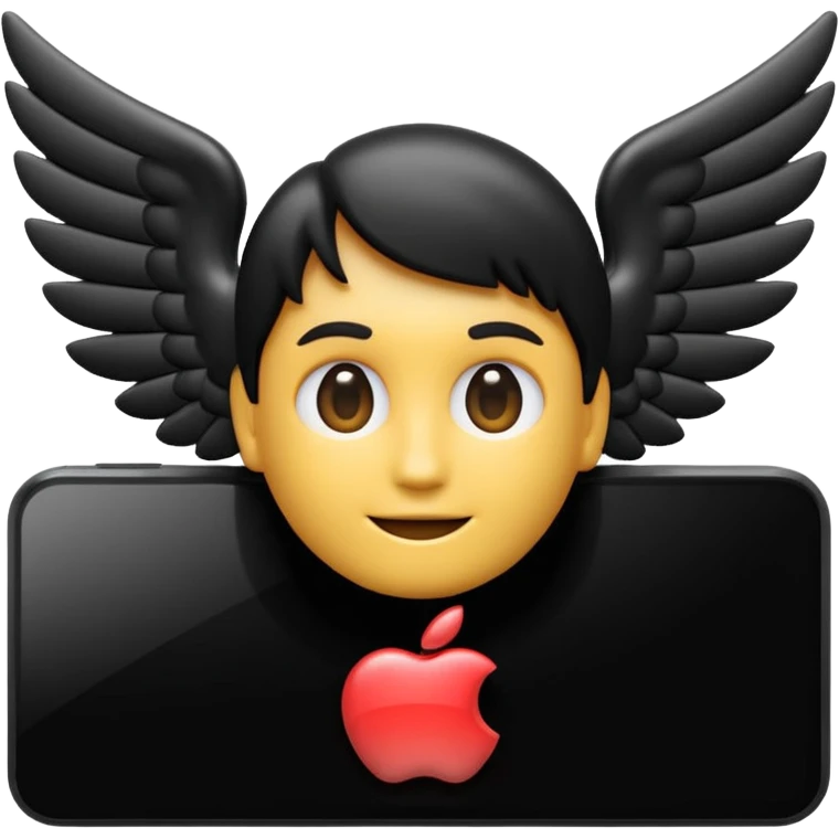 3D emoji of a rectangular video screen with a play icon in the center and small wings on both sides, in Apple Memoji style. Soft studio lighting, glossy finish, black background, minimalistic and centered composition emoji