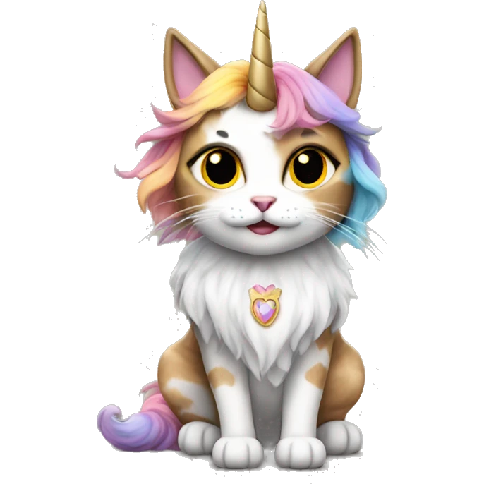 Long hair calico cat wearing unicorn costume emoji