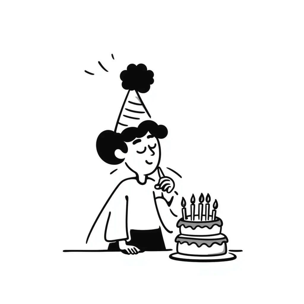 a person blowing out candles on a birthday cake, hand drawn doodle style emoji