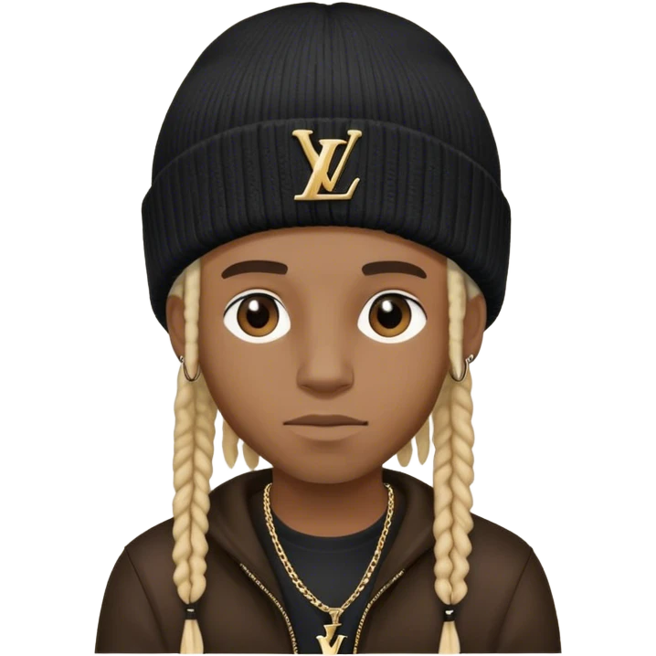 black boy with blonde and black dreads wearing louis Vuitton black beanie   emoji