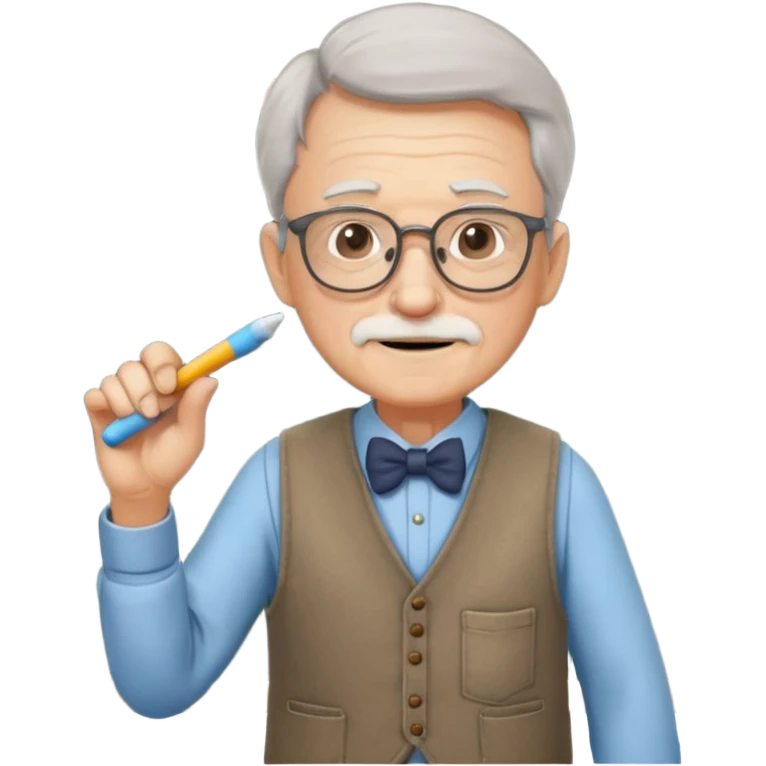 Man teacher: old, wearing vest, wearing glasses, hold chalk on their hand emoji