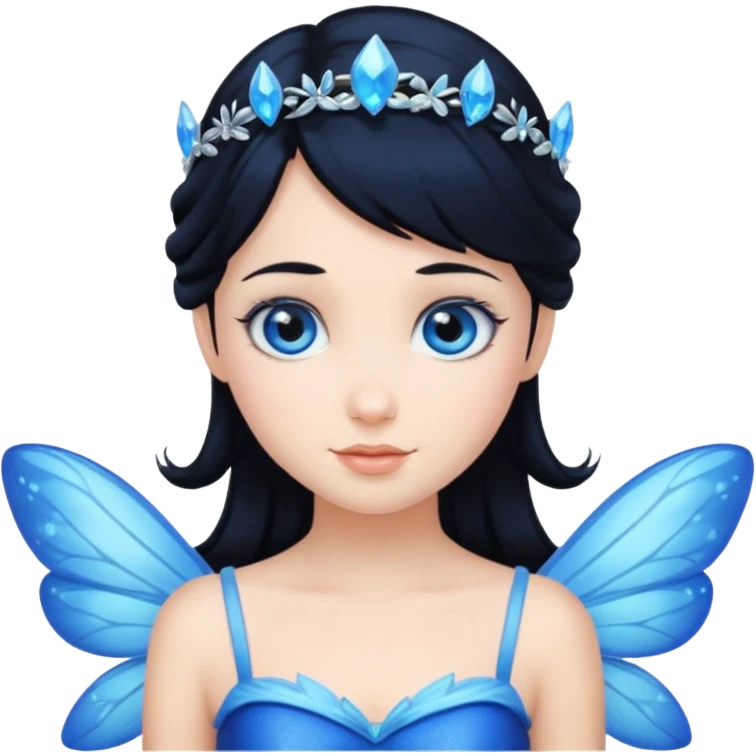 Flying blue fairy with black hair blue eyes emoji
