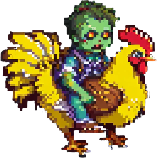 zombie riding a chicken, pixel art style emoji