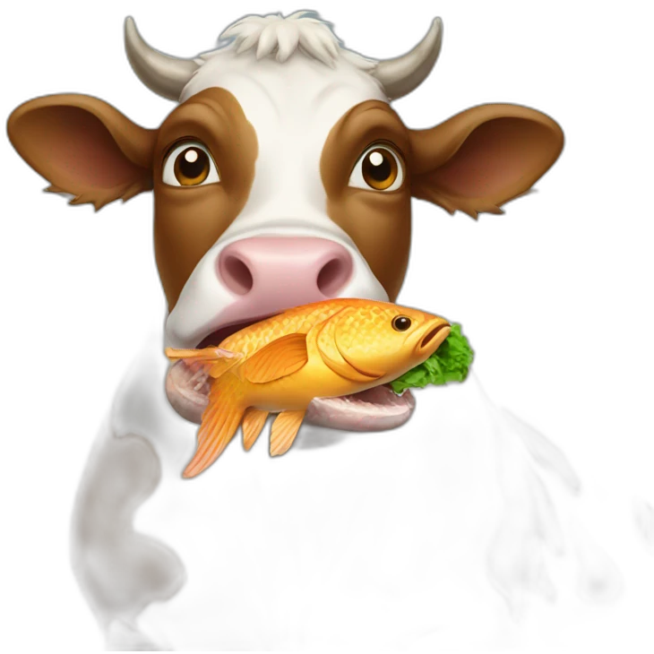 Cow eating fish emoji