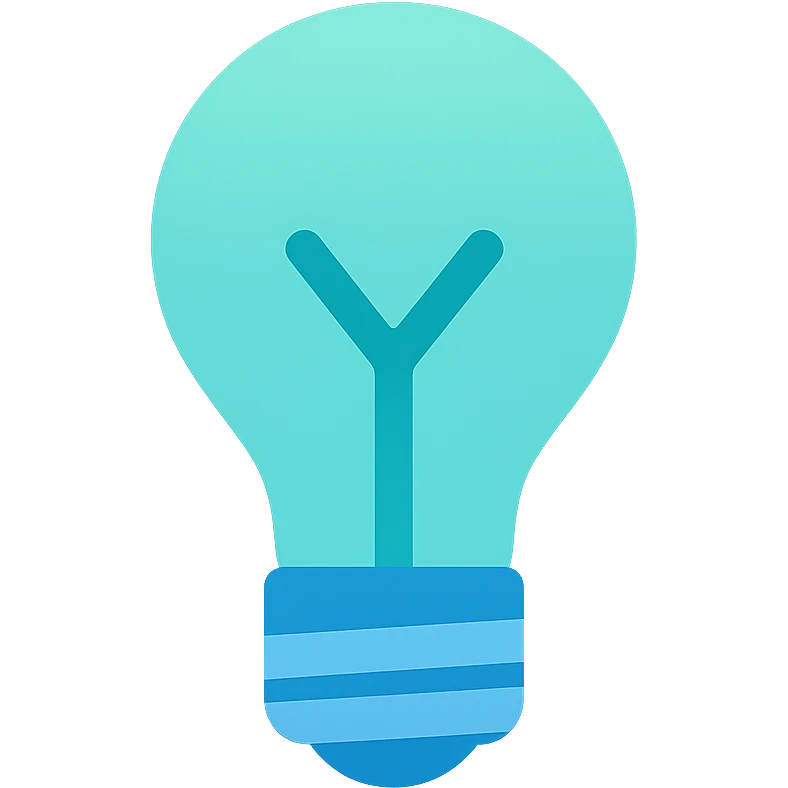 Light bulb icon,  flat emoji style, outline with blue and turquoise colors emoji