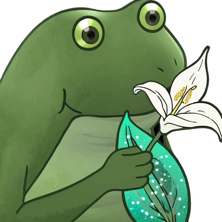 A Frog holding a Sparkly Peace Lily  emoji