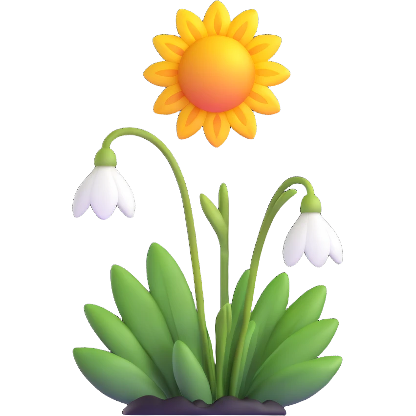 snowdrop flower with sun emoji