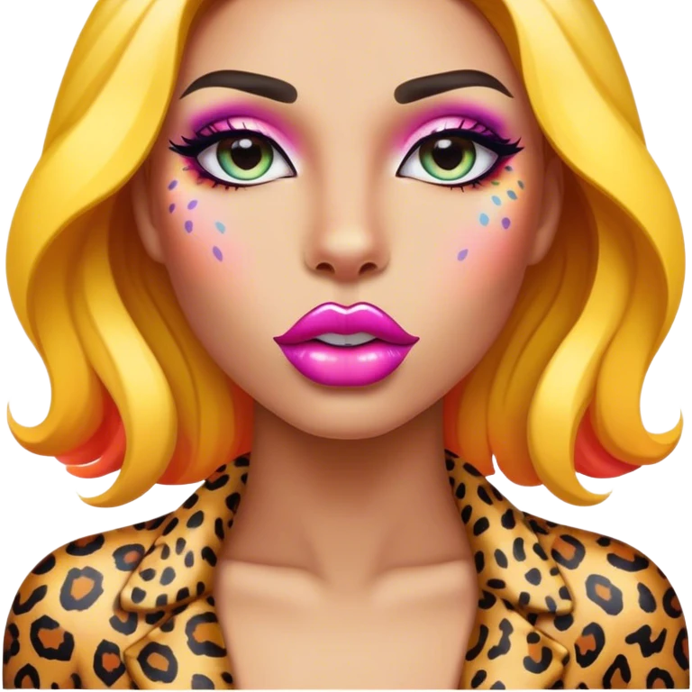 Lush kissable lips with rainbow colored leopard print emoji