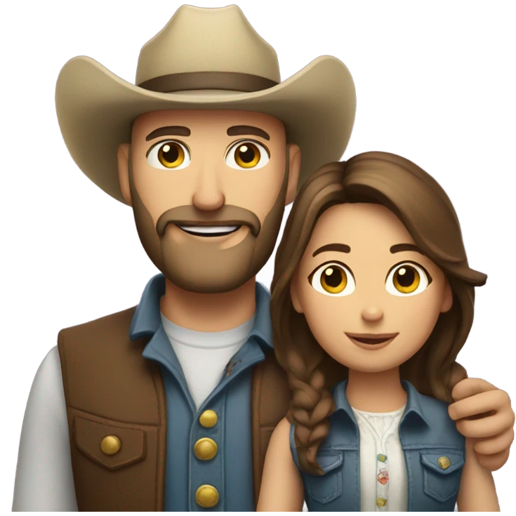 Bald bearded cowboy with brunette with and daughter emoji