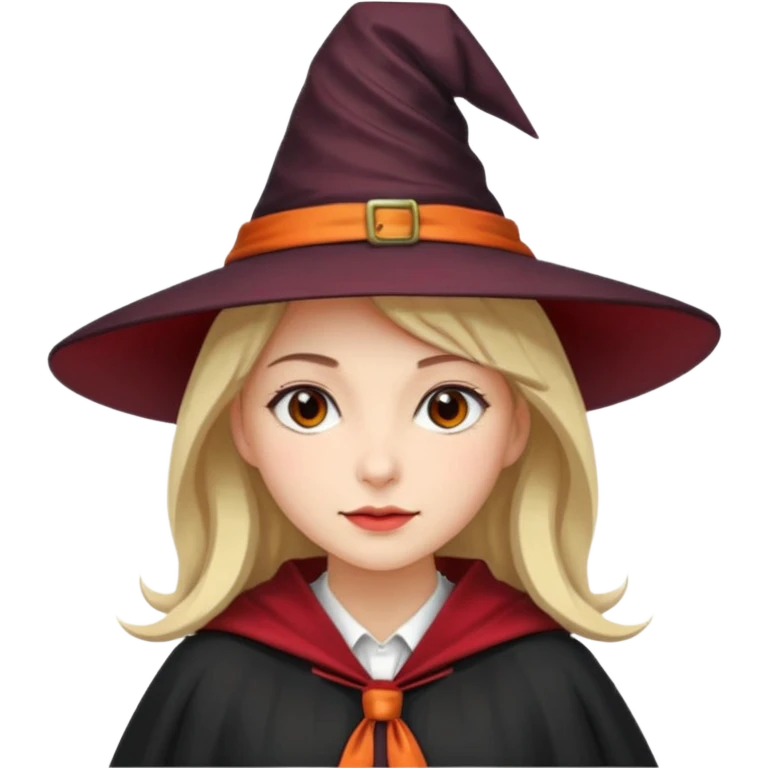 A younger woman with a witch's hat, red tie and robes (classic student or young witch look). emoji