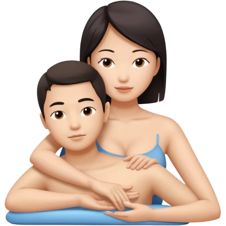 Large breasted asian woman gives a massage to a boy emoji