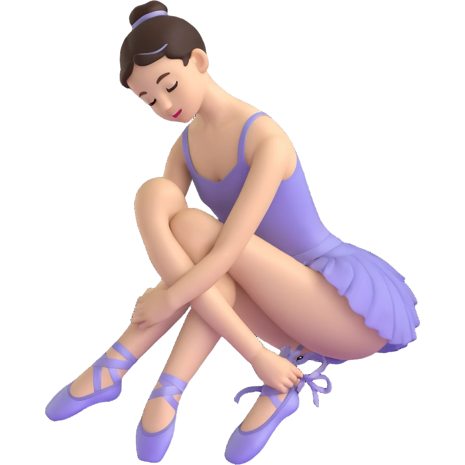 ballet dancer tying shoes, delicate and focused emoji