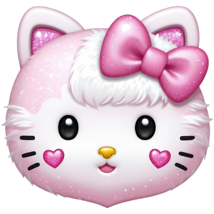hello kitty head holding a pink glitter heart emoji