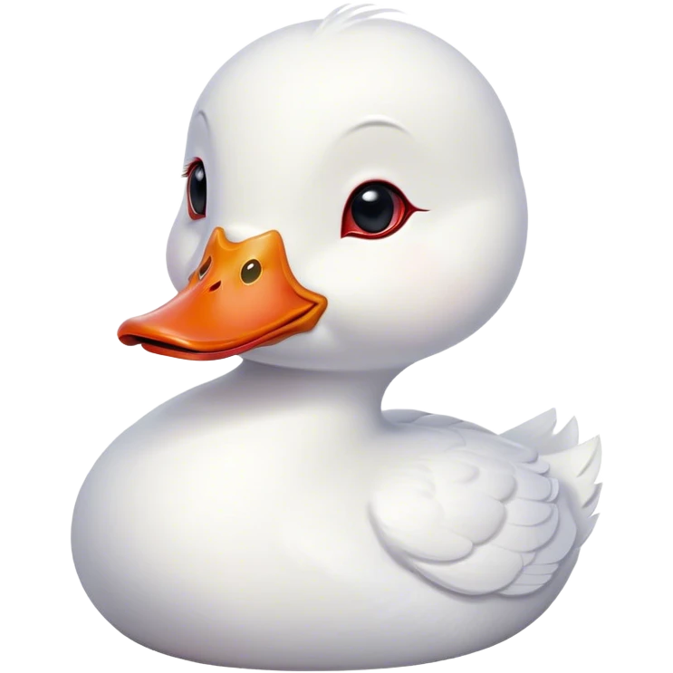 Cinematic Cute White Duck Portrait Emoji, Head tilted playfully and inquisitively, featuring a glossy, immaculate white plumage with a charming red bill, round, sparkling eyes filled with curiosity, Simplified yet irresistibly adorable features, highly detailed, glowing with a warm, friendly glow, high shine, affectionate and lively, stylized with a touch of whimsical charm, bright and endearing, soft glowing outline, capturing the essence of a mischievous yet loving duck, so playful it feels like it could waddle out of the screen and into your arms! emoji