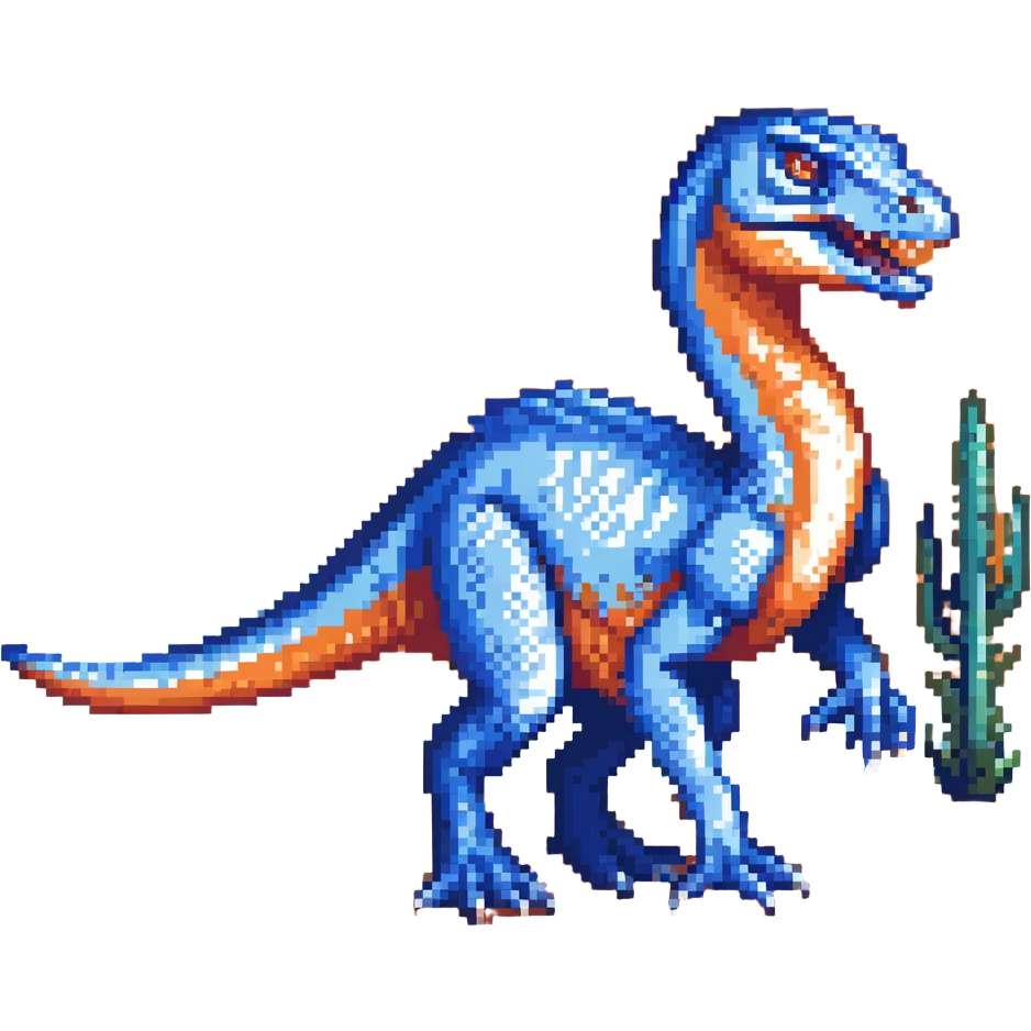 Blue velociraptor in hunting pose, vibrant blue scales emoji