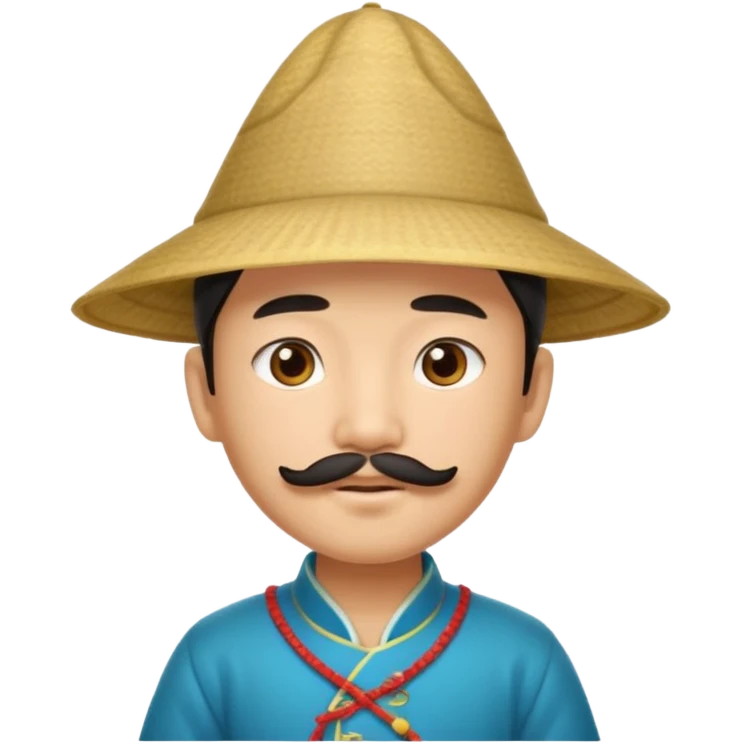 An Asian boy, with little mustache and little beard and a traditional triangle Chinese hat emoji