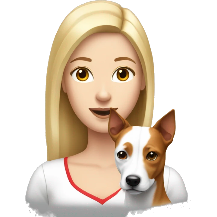 a white blonde girl and a red and white basenji dog emoji