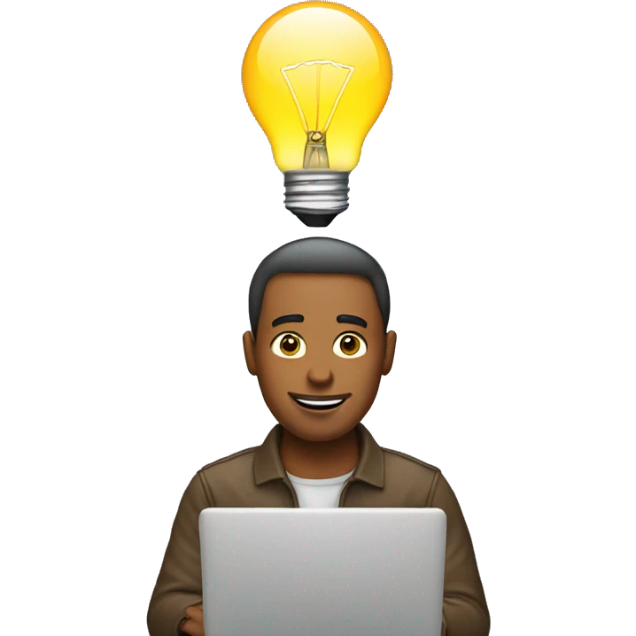 man with laptop and light bulb above head emoji