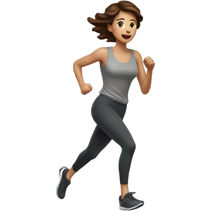 Pretty woman with short brown hair, running emoji