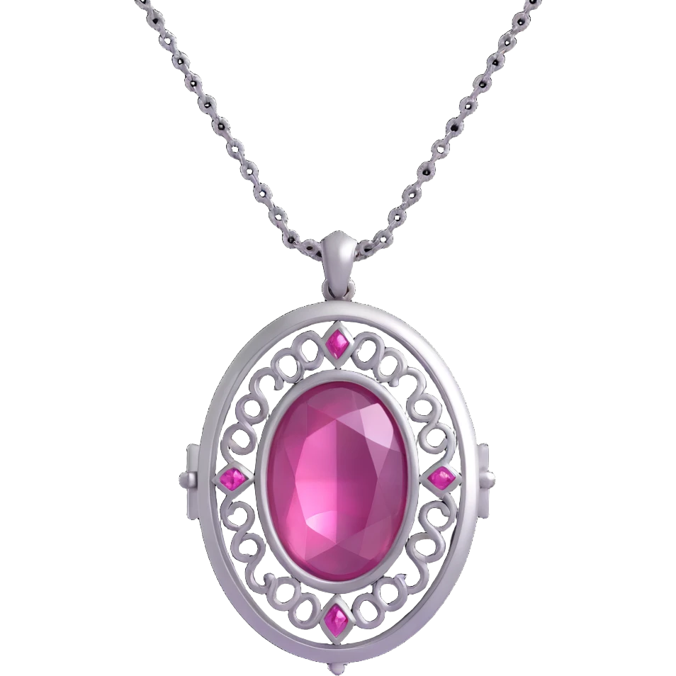 realistic 3D gothic locket with pink gemstone, minimal and vintage emoji