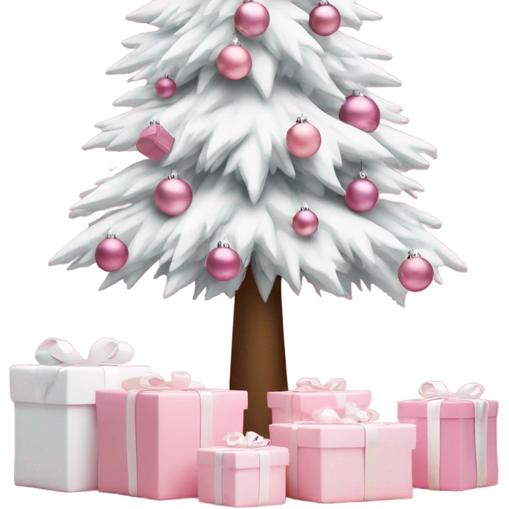 Light pink Christmas gifts under a white Christmas tree  emoji