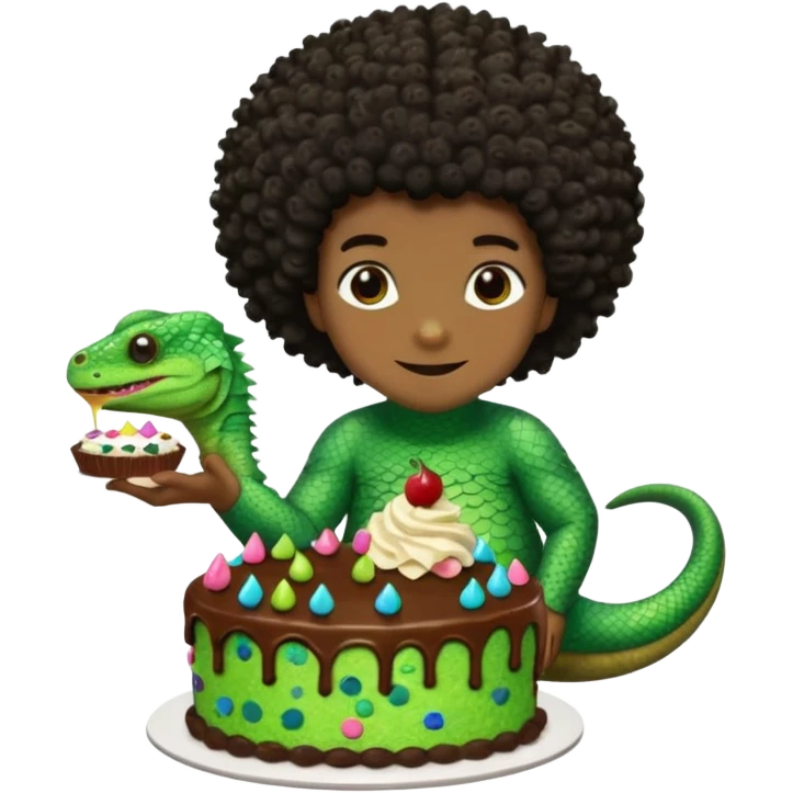 Lizard with Afro eating cake emoji