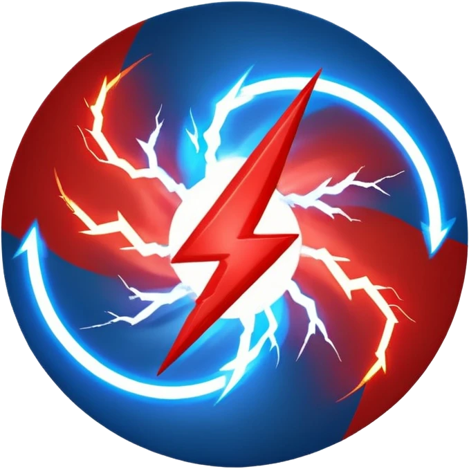 Red and blue lightening in a circle shape with effects emoji