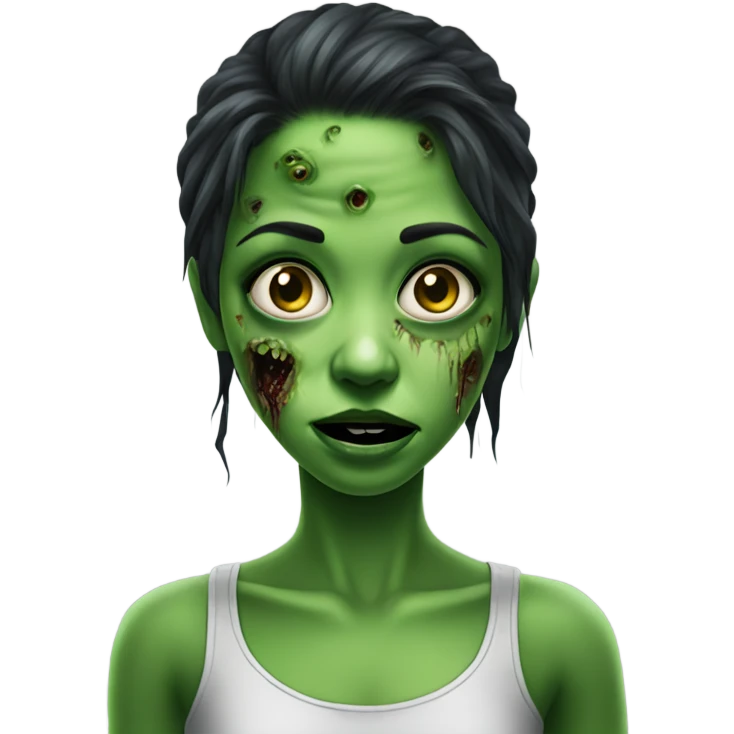 realistic portrait of girl put the same image but with the theme green zombie emoji